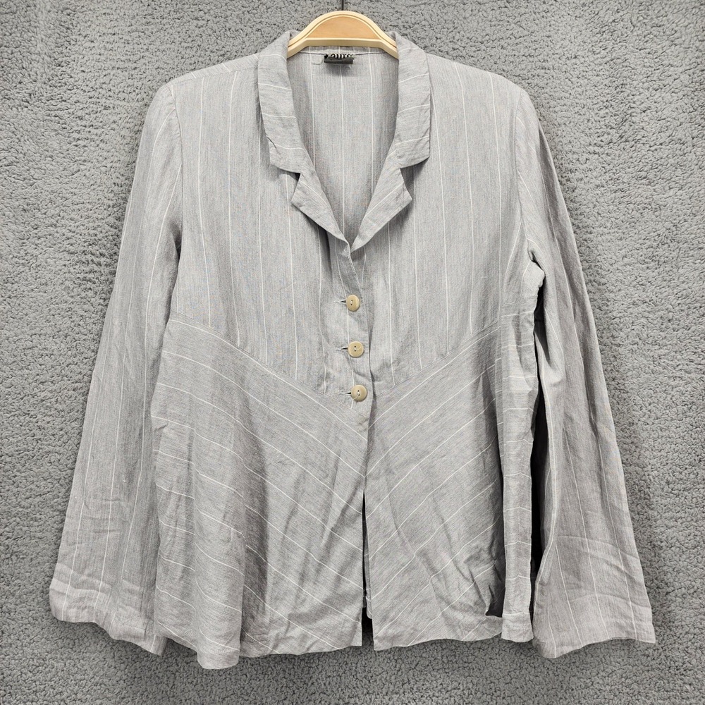 Lilith Gray Pinstripe Linen‎ Blazer Notched Lapel Size Medium